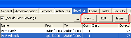 Object Maintenance - Bookings tab