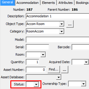 Object Maintenance - General tab (cut down, status field)