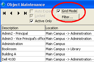Object Maintenance - General tab grid display