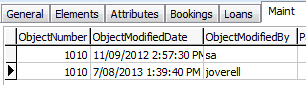 Object Maintenance - Maint tab (cut down)