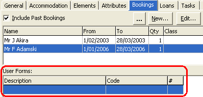 Object Maintenance - User Forms area of Bookings tab