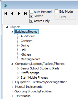 Object Maintenance window - Navigation pane