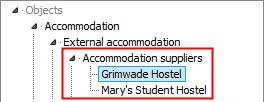Object Search window (accommodation suppliers)