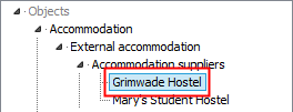 Object Search (External Accommodation, accommodation suppliers, Grimwade Hostel)