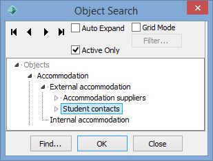 Object Search window