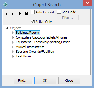 Object Search window