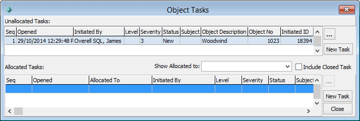Object Tasks window