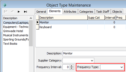 Object Type Maintenance - Elements tab (Frequency Type field)