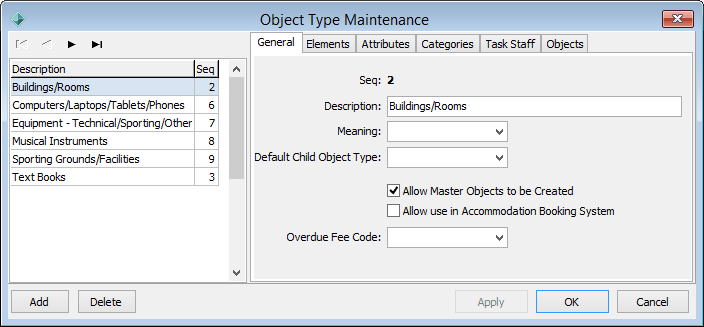 Object Type Maintenance - General tab