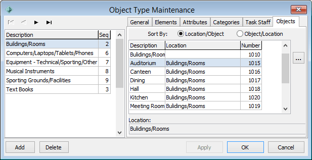 Object Type Maintenance - Objects tab