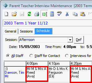 Parent Teacher Interview Maintenance - Schedule tab (multple bookings)