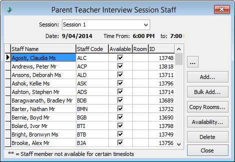 Parent Teacher Interview session staff window