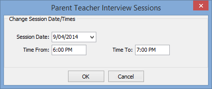 Parent Teacher Interview Maintenance - Sessions tab modify times