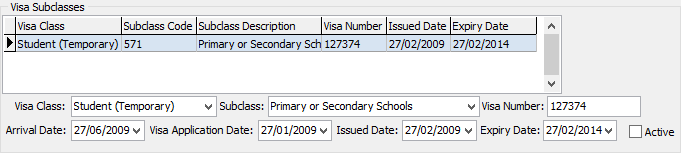 Past Student Maintenance - International tab (Visa Subclasses area)