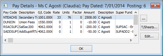 Pay Details window