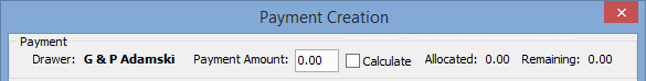 Payment Creation window (cut down, payment area)