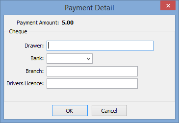 Payment Detail window (Cheque)