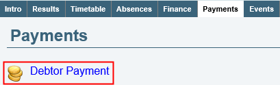 Payments tab (Debtor payment options)