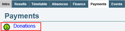 Payments tab (Donation payment options)