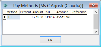 Pay Methods window