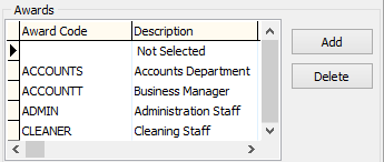 Payroll Awards Codes - Awards region