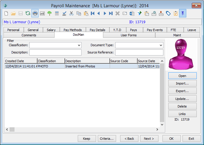 Payroll Maintenance - DocMan tab