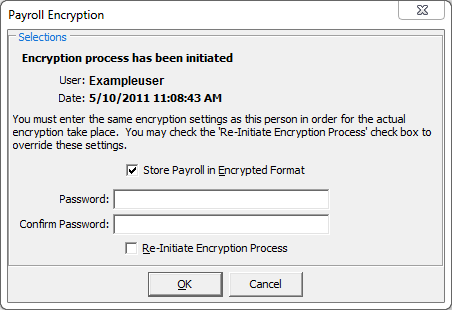 Payroll Encryption - Selections (Encryption initiated)