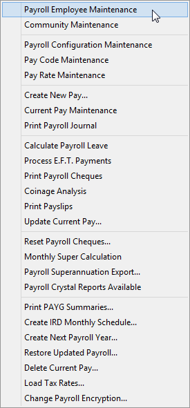 Payroll menu