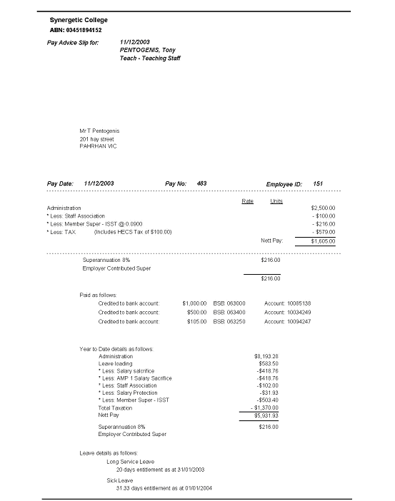 Payslip report