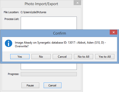 Confirm image overwrite window