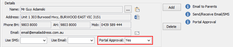 Portal Approval field (Current student maintenance, highlighted)