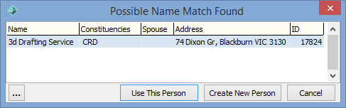 Possible Name Match window (merging creditors)