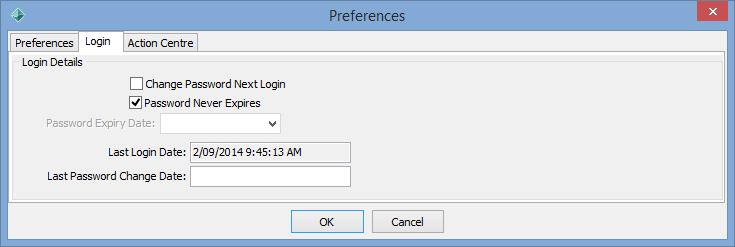 User preferences login tab