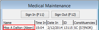Preferred name (Medical Maintenance Selector panel)