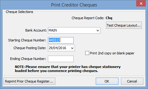 Print creditor cheques