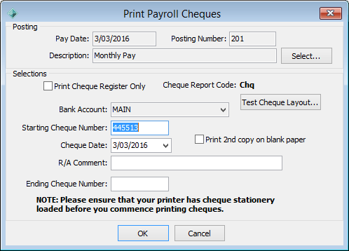 Printing payroll cheques