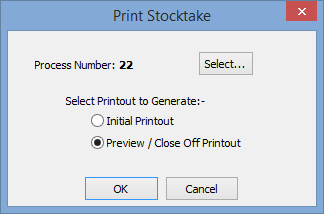 Print Stocktake window