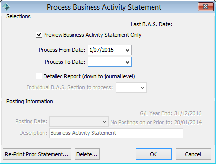 Process Business Activity Statement window