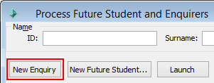 Process Future Student and Enquirers window (New Enquiry button)