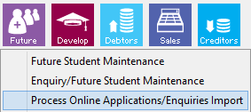 Process Online Applications-Enquiries Import menu item