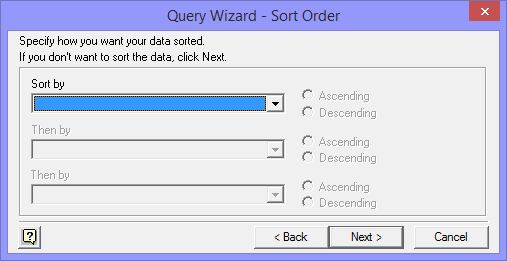 Query Wizard - Sort Order window