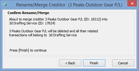 Rename Merge Creditor warning window