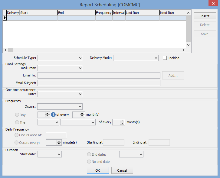 Report Scheduling window