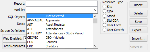 Report Selector (cut down, select module)