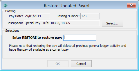 Restore Updated Payroll window
