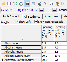 Results Maintenance - All Students tab (Victorian Curriculum results example, what's new)