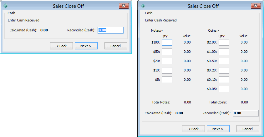 sales close off - cash (combined)