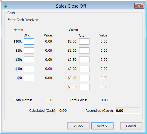 Sales Close Off - Cash window (detailed)