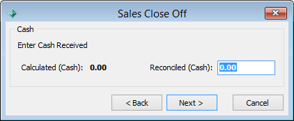 Sales Close Off - Cash window (summary)