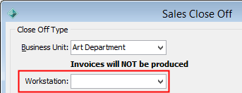 Sales Close Off - Close Off Type window (Workstation highlighted)